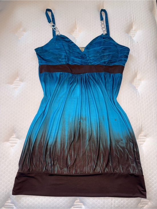 Dresses & Skirts - 89. Blue Ombre Spaghetti Strap Dress with Brown Trim